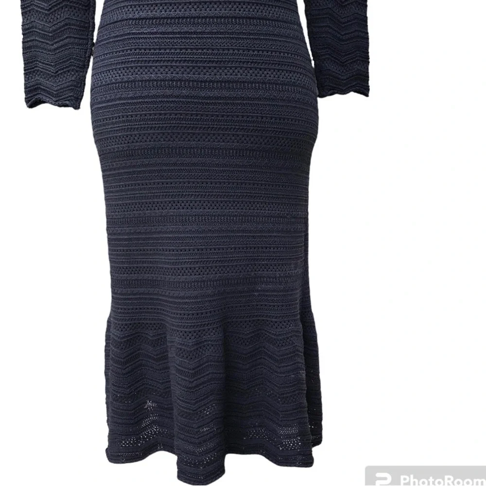 Lauren Ralph Lauren Midi Dress Black Knit Eyelet Stretch